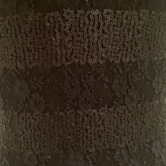 Sequin Lace Stripe Open Keyhole Back Little Black Dress - Picture 6 of 9